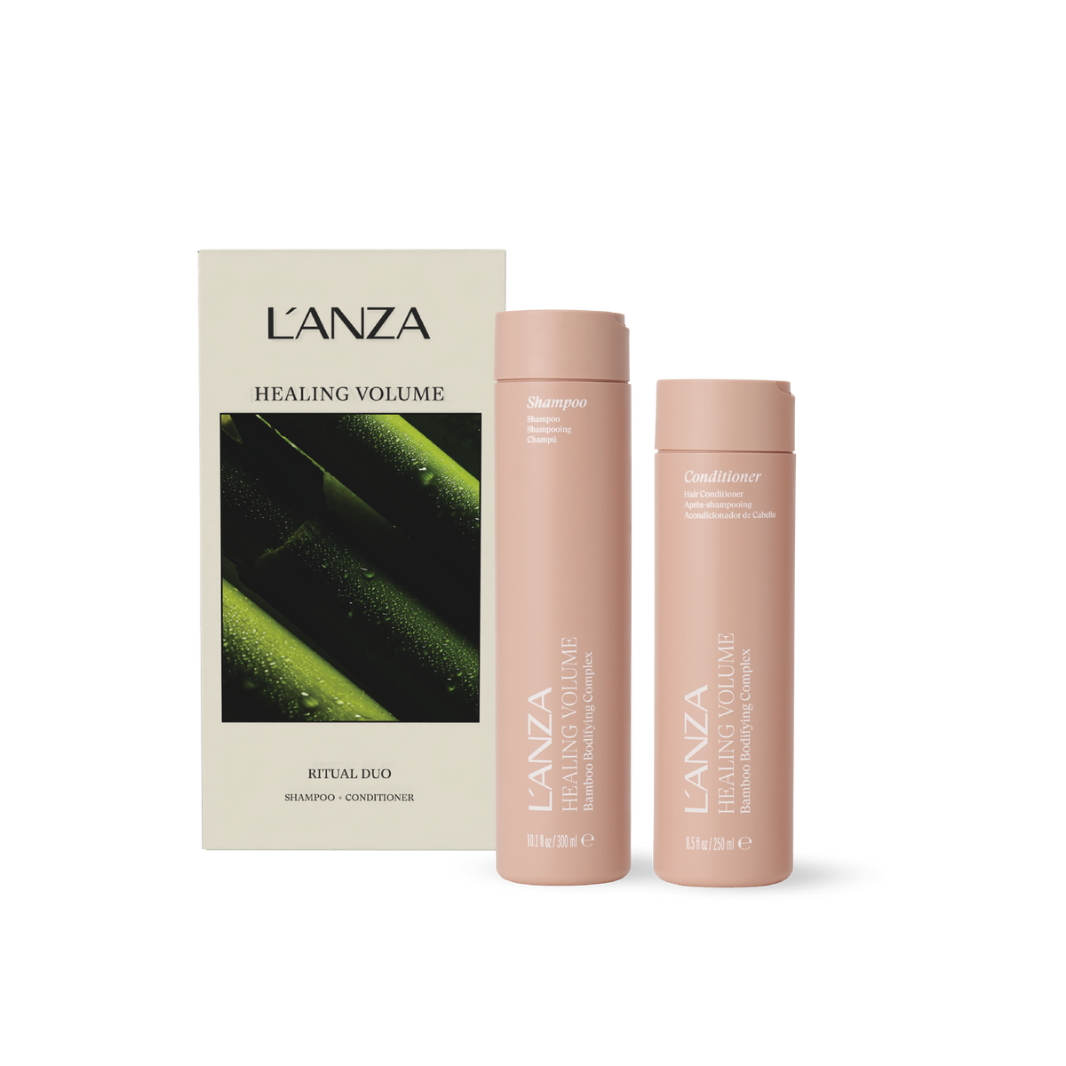 L'ANZA Healing Volume Ritual Duo featuring 300ml Shampoo and 250ml Conditioner for hair volume and body