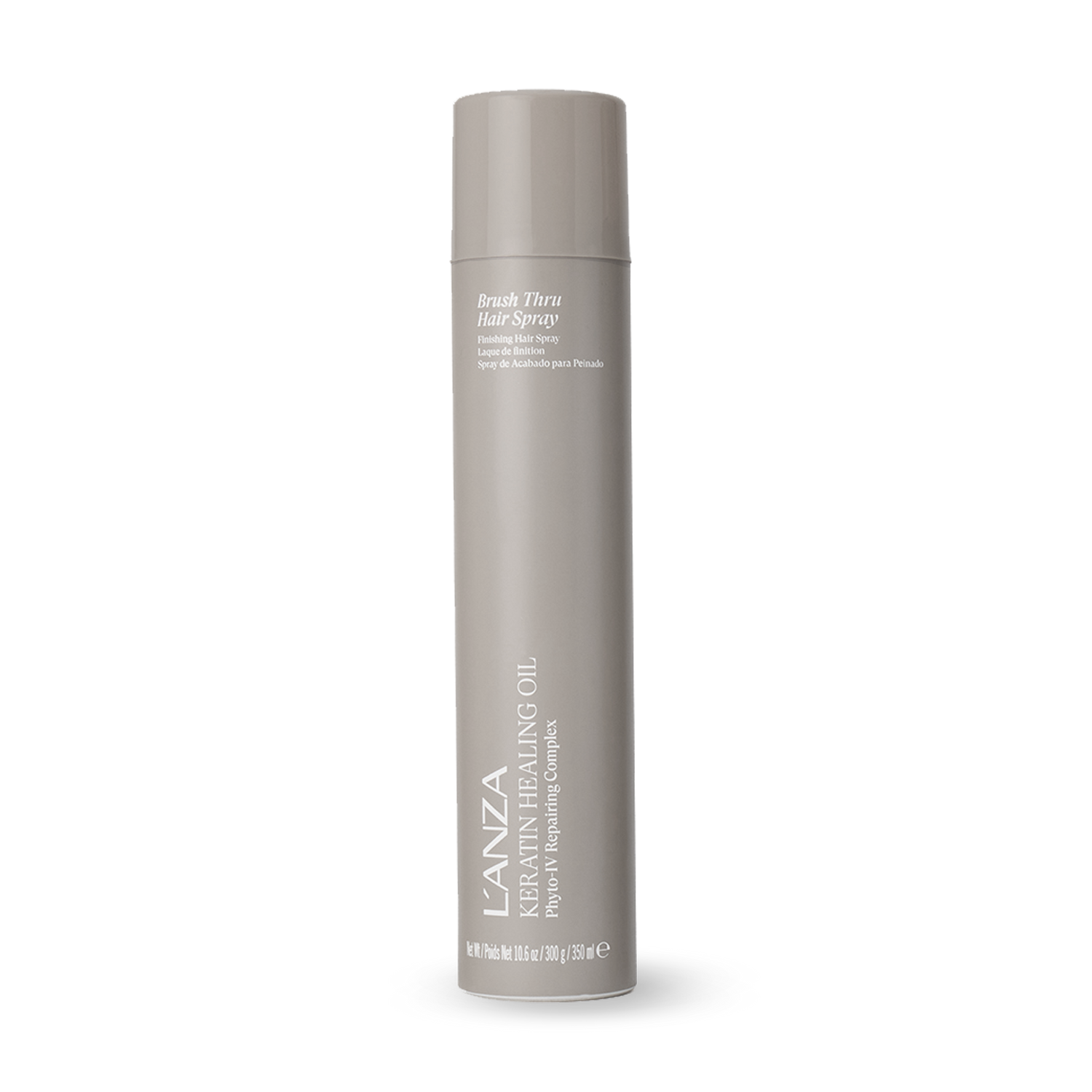 L'ANZA Keratin Healing Oil Brush Thru Hair Spray, 350 ml bottle on a white background